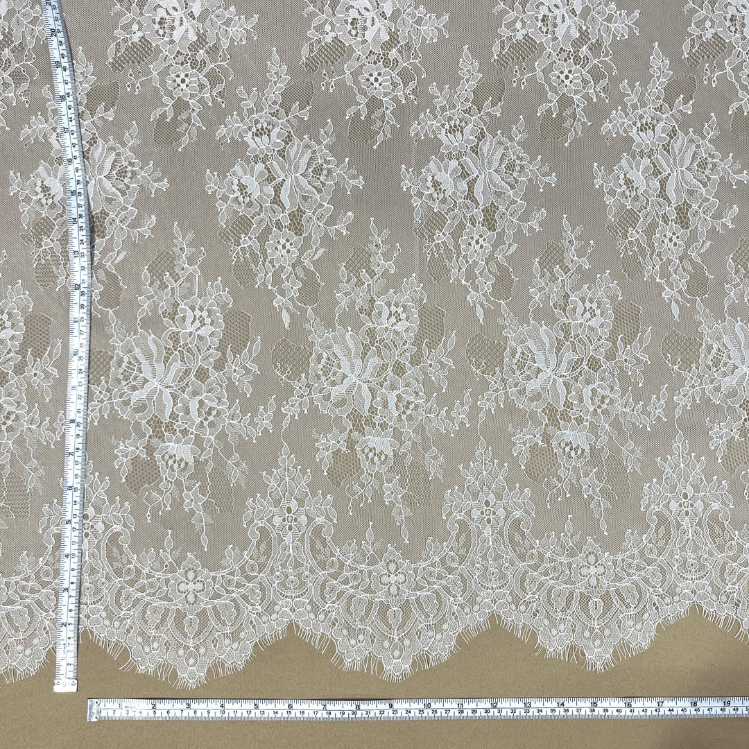 Chantilly Embroidered Lace Fabric with Eyelash Scallop - 3 Yards | Lace USA - GDF-03