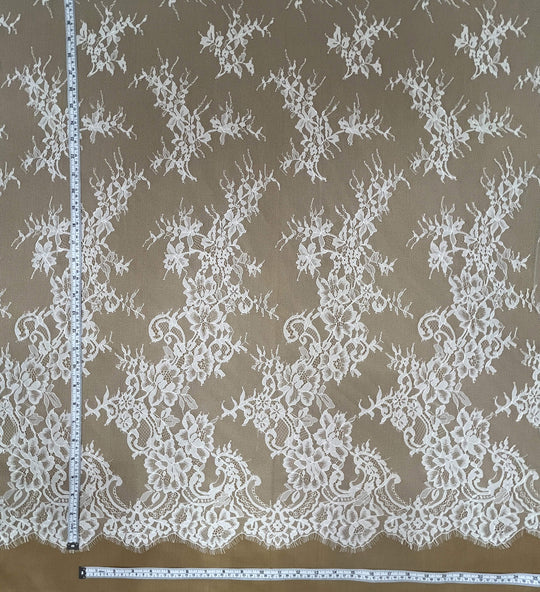 Chantilly Embroidered Lace Fabric with Eyelash Scallop - 3 Yards | Lace USA - GDF-04