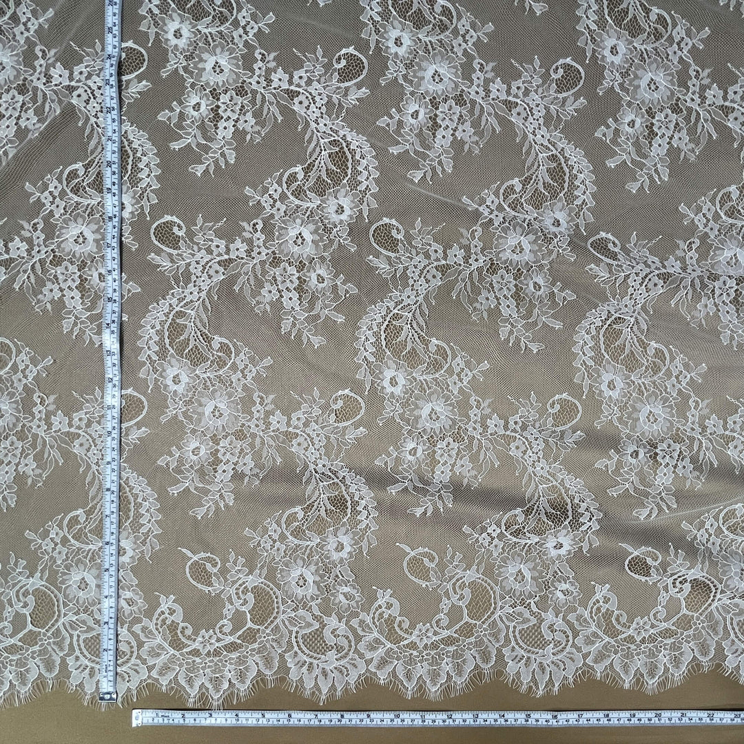 Chantilly Embroidered Lace Fabric with Eyelash Scallop - 3 Yards | Lace USA - GDF-05