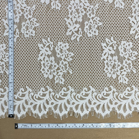 Chantilly Embroidered Lace Fabric with Eyelash Scallop - 3 Yards | Lace USA - GDF-08