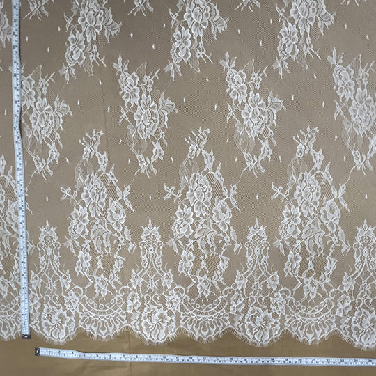 Chantilly Embroidered Lace Fabric with Eyelash Scallop - 3 Yards | Lace USA - GDF-12