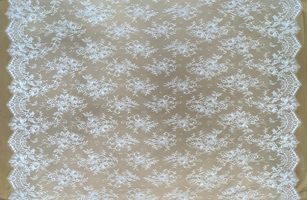 Chantilly Embroidered Bridal Lace Fabric with Eyelash Scallop - 3.3 Yards | Lace USA - GDF-10