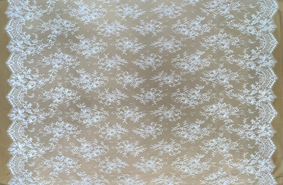 Chantilly Embroidered Bridal Lace Fabric with Eyelash Scallop - 3.3 Yards | Lace USA - GDF-10