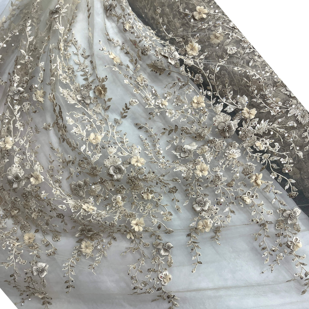 Beaded 3D Floral Lace Fabric – Embroidered Bridal, Quinceañera Lace | Lace USA - GD-3164