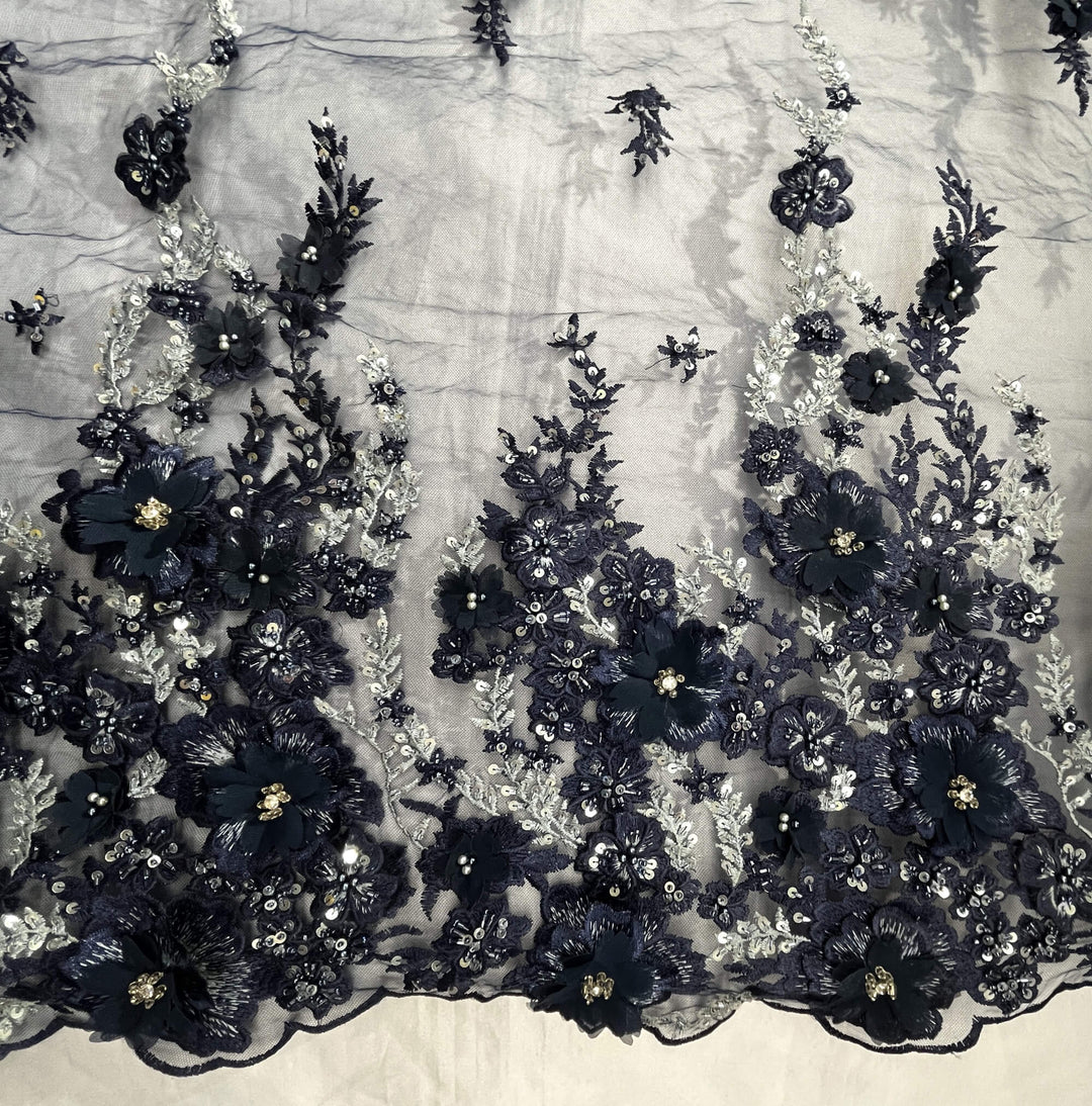 Beaded 3D Floral Lace Fabric Embroidered on 100% Polyester Net Mesh | Lace USA - GD-2880