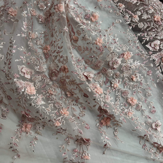 Beaded 3D Floral Lace Fabric – Embroidered Bridal, Quinceañera Lace | Lace USA - GD-3164