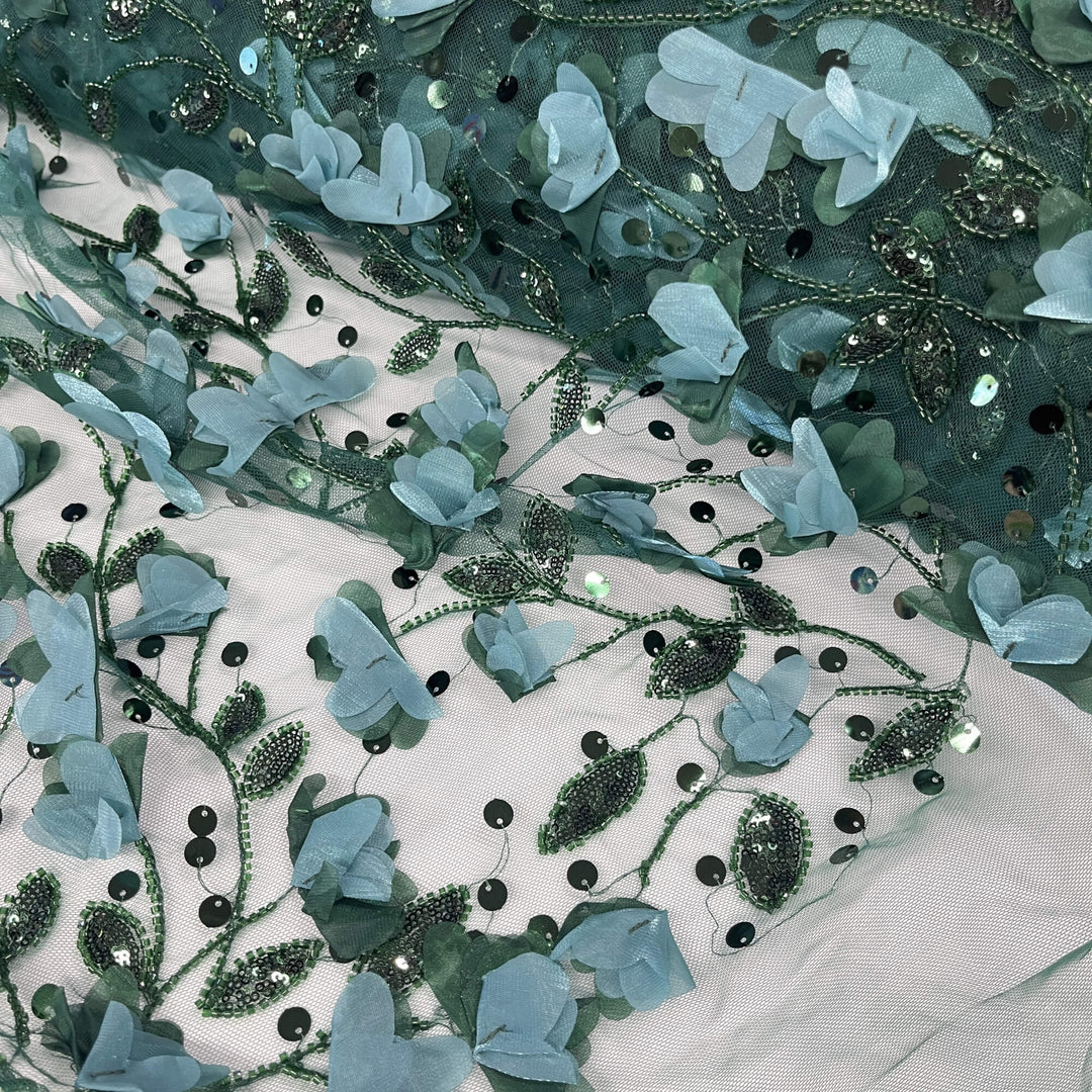Beaded 3D Floral Lace Fabric Embroidered on 100% Polyester Net Mesh | Lace USA - GD-945