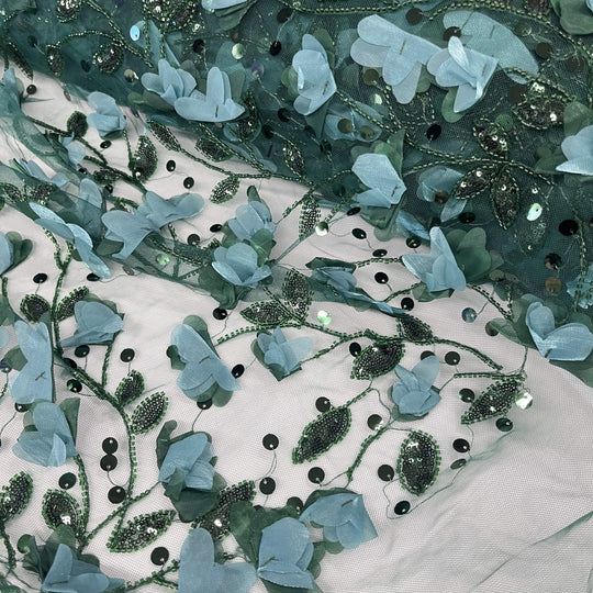 Beaded 3D Floral Lace Fabric Embroidered on 100% Polyester Net Mesh | Lace USA - GD-945
