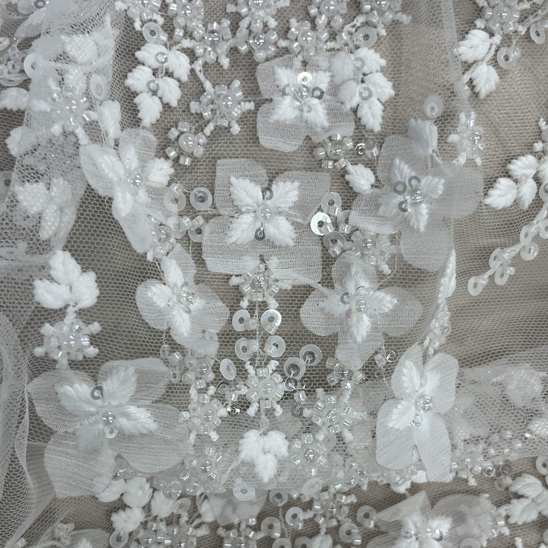 Beaded Lace Fabric Embroidered on 100% Polyester Net Mesh | Lace USA - GD-2549