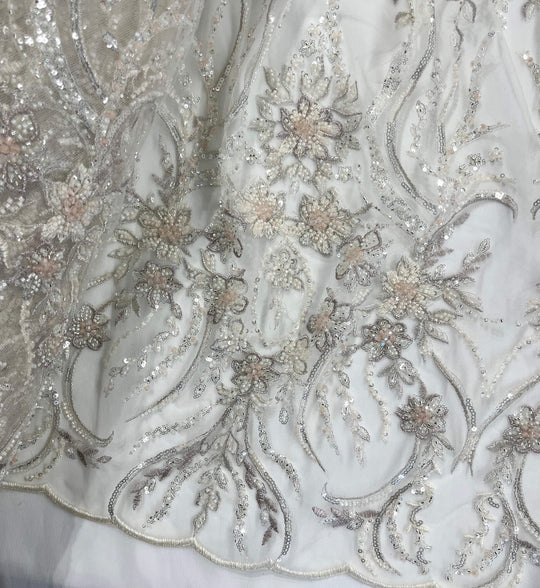 Beaded Lace Fabric Embroidered on 100% Polyester Net Mesh | Lace USA - GD-26227