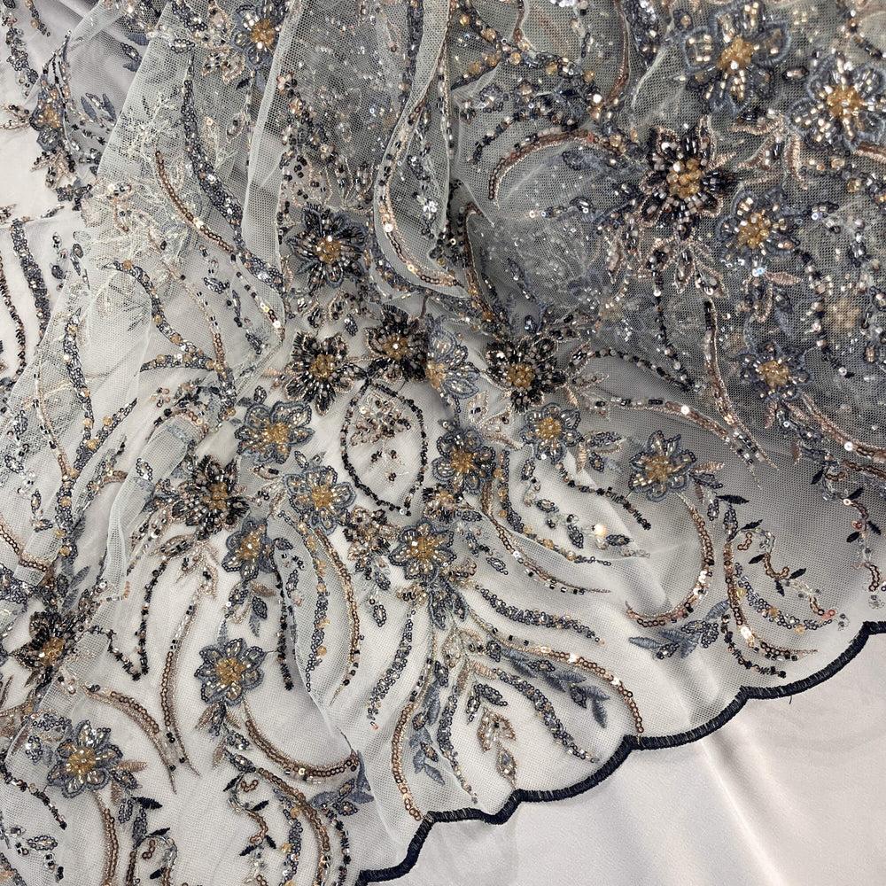 Beaded Lace Fabric Embroidered on 100% Polyester Net Mesh | Lace USA - GD-26227