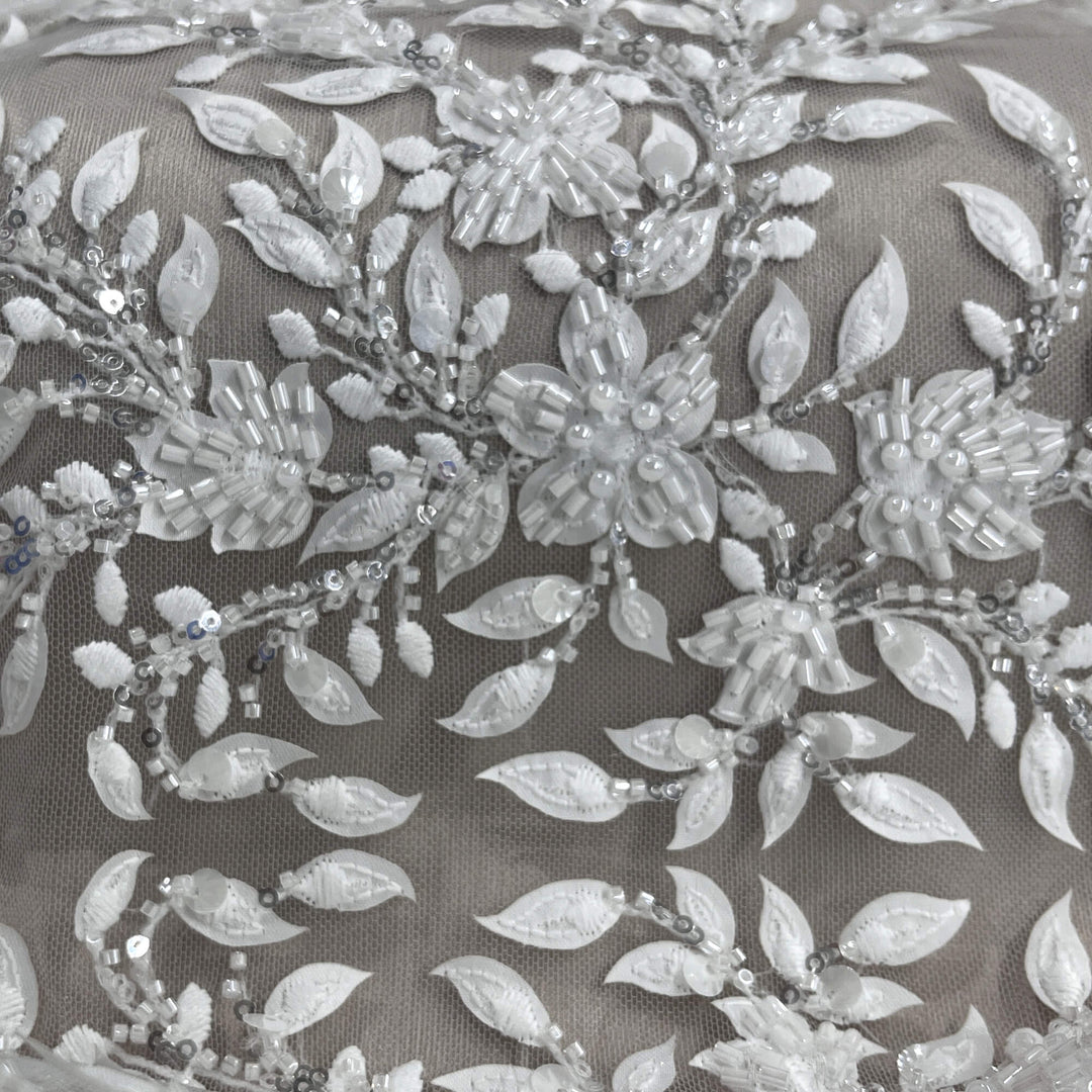 Beaded Lace Fabric Embroidered on 100% Polyester Net Mesh | Lace USA - GD-2628