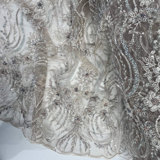 Beaded Lace Fabric Embroidered on 100% Polyester Net Mesh | Lace USA - GD-26227