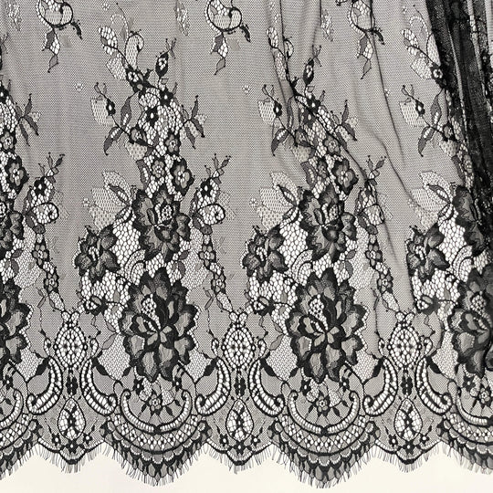 Chantilly Embroidered Lace Fabric with Eyelash Scallop - 3 Yards | Lace USA - GDF-13