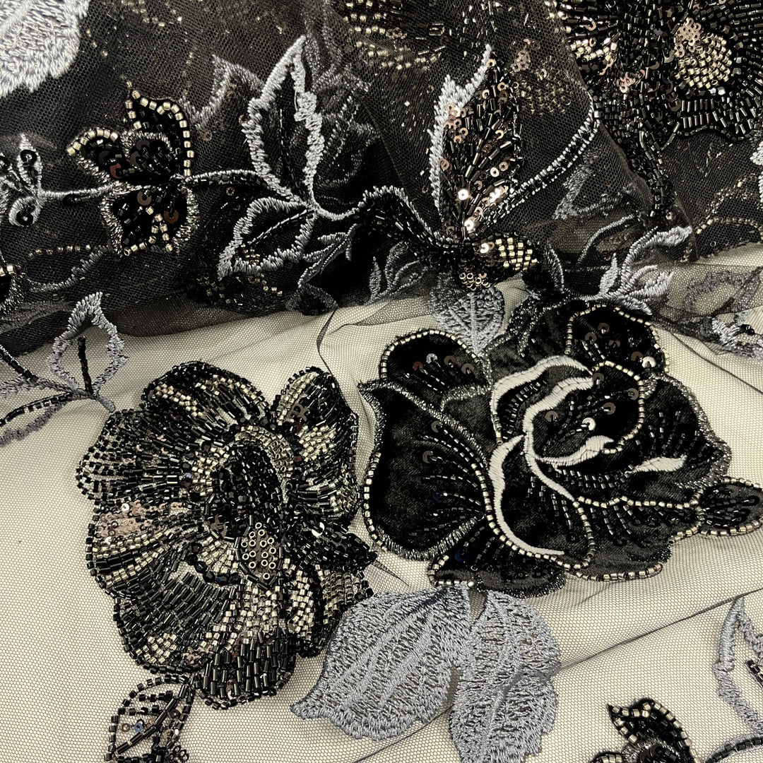 Beaded Lace Fabric Embroidered on 100% Polyester Net Mesh & Velvet | Lace USA - GD-2529