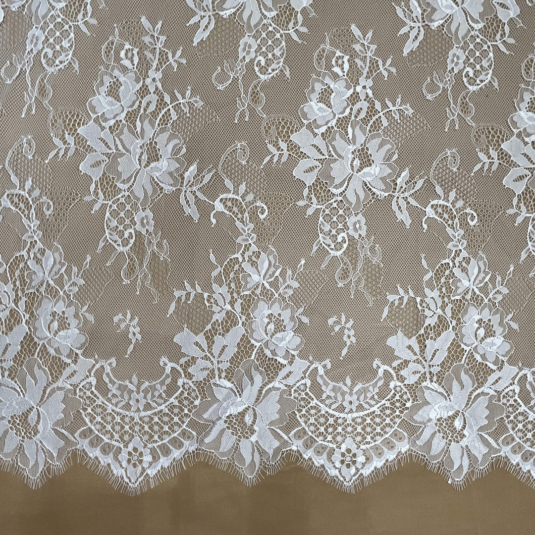 Chantilly Embroidered Bridal Lace Fabric with Eyelash Scallop - 3.3 Yards | Lace USA - GDF-10