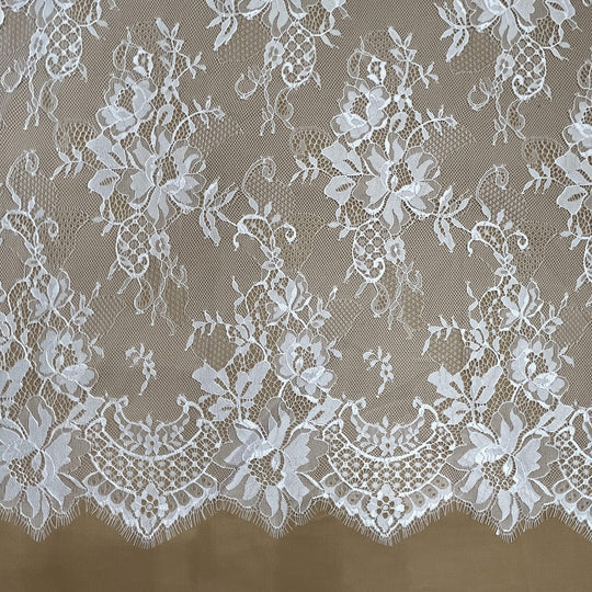 Chantilly Embroidered Bridal Lace Fabric with Eyelash Scallop - 3.3 Yards | Lace USA - GDF-10