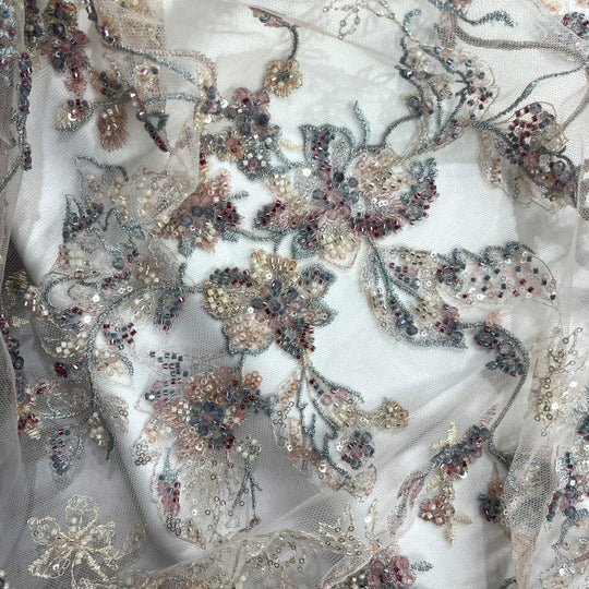 Beaded Lace Fabric Embroidered on 100% Polyester Net Mesh | Lace USA - GD-26229