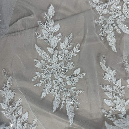 Beaded Lace Fabric Embroidered on 100% Polyester Net Mesh | Lace USA - GD-2638