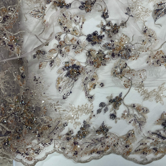 Beaded Lace Fabric Embroidered on 100% Polyester Net Mesh | Lace USA - GD-26229