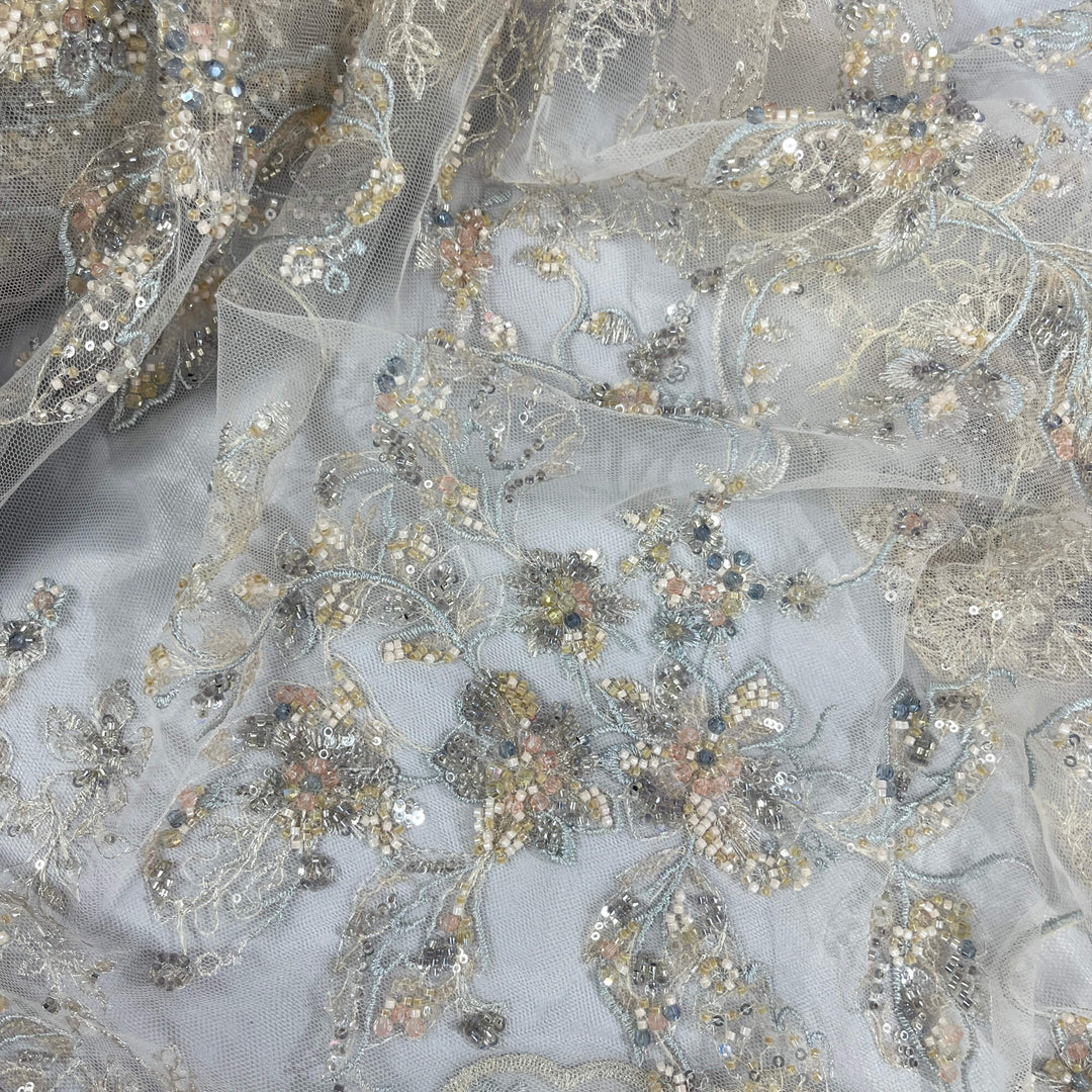 Beaded Lace Fabric Embroidered on 100% Polyester Net Mesh | Lace USA - GD-26229