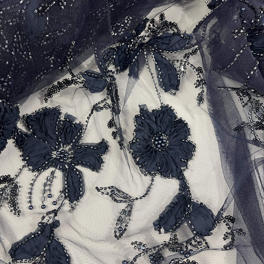 Beaded 3D Floral Lace Fabric Embroidered on 100% Polyester Net Mesh | Lace USA - GD-10143