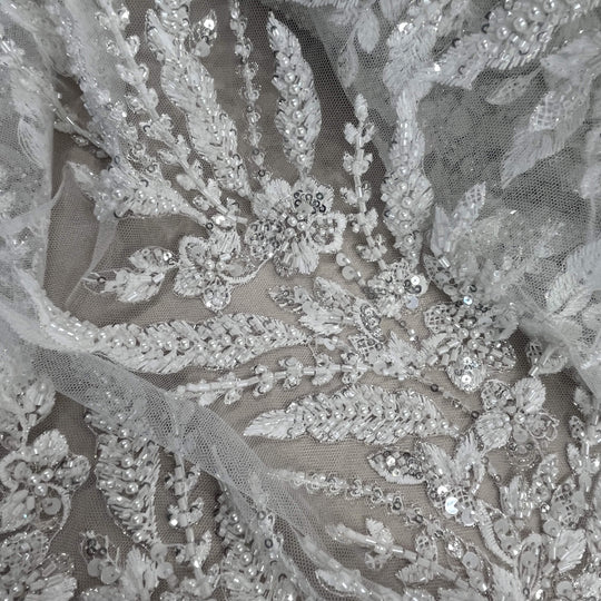Beaded Lace Fabric Embroidered on 100% Polyester Net Mesh | Lace USA - GD-2638