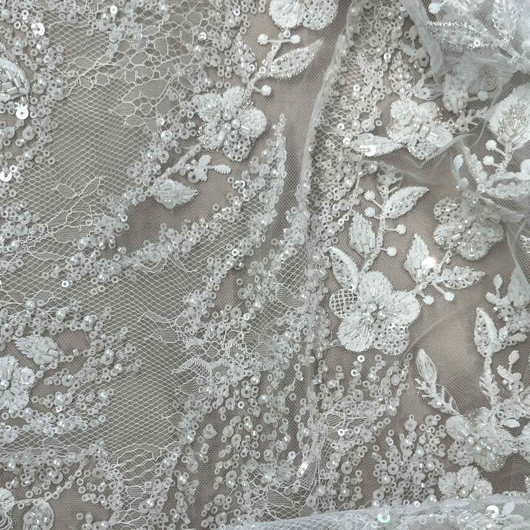 Beaded Lace Fabric Embroidered on 100% Polyester Net Mesh | Lace USA - GD-638