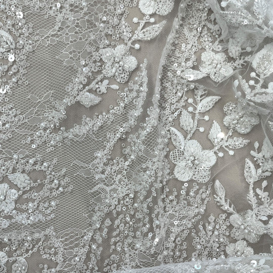 Beaded Lace Fabric Embroidered on 100% Polyester Net Mesh | Lace USA - GD-638