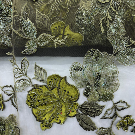 Beaded Lace Fabric Embroidered on 100% Polyester Net Mesh & Velvet | Lace USA - GD-2529