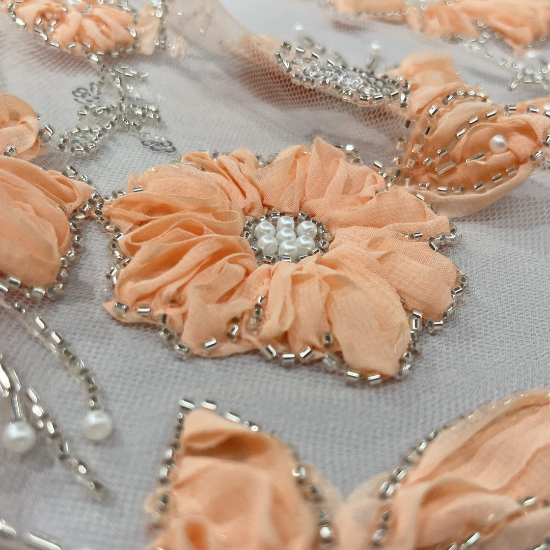 Beaded 3D Floral Lace Fabric Embroidered on 100% Polyester Net Mesh | Lace USA - GD-10143