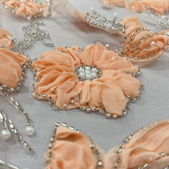 Beaded 3D Floral Lace Fabric Embroidered on 100% Polyester Net Mesh | Lace USA - GD-10143