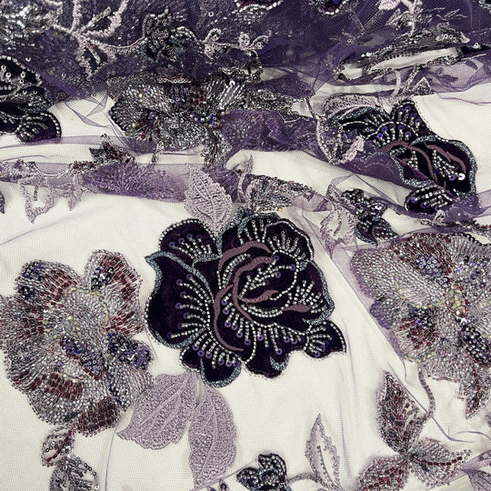 Beaded Lace Fabric Embroidered on 100% Polyester Net Mesh & Velvet | Lace USA - GD-2529