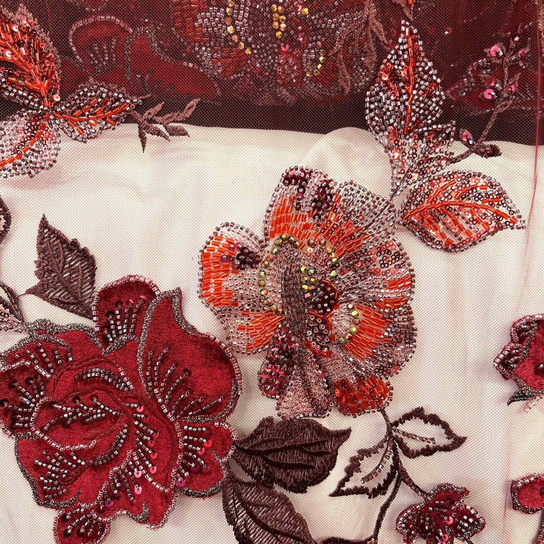 Beaded Lace Fabric Embroidered on 100% Polyester Net Mesh & Velvet | Lace USA - GD-2529