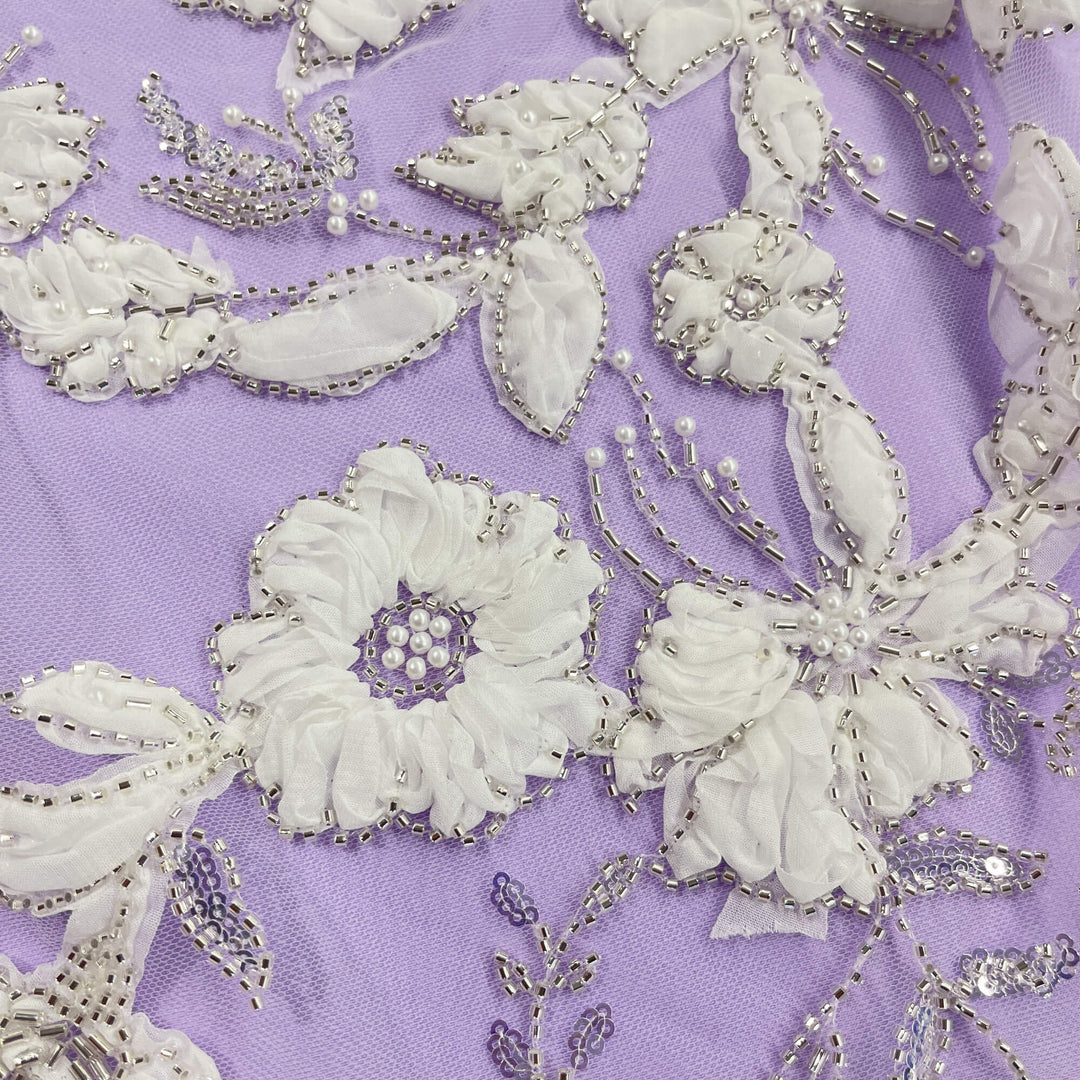 Beaded 3D Floral Lace Fabric Embroidered on 100% Polyester Net Mesh | Lace USA - GD-10143