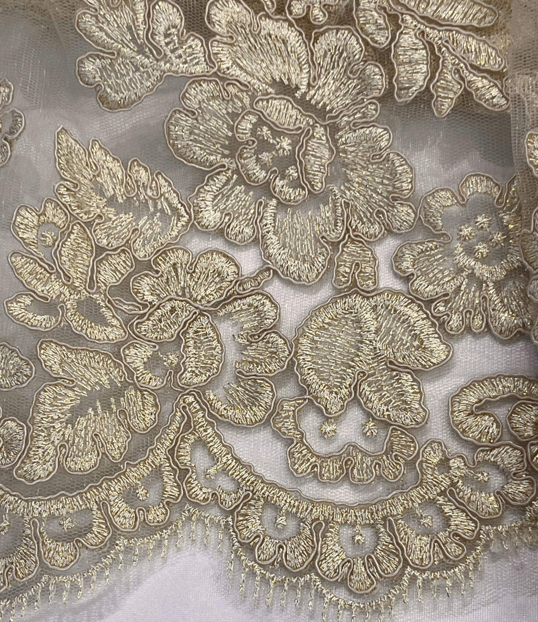 Corded Bridal Lace Fabric Embroidered on 100% Polyester Net Mesh | Lace USA - 95409W