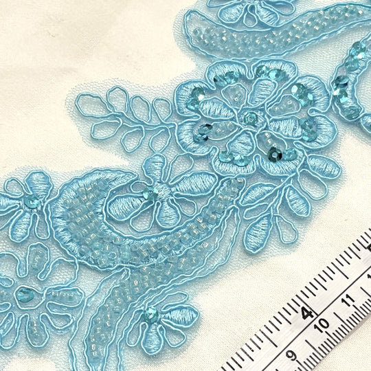 Beaded & Corded Floral Lace Applique Embroidered on 100% Polyester | Lace USA - KZ-67