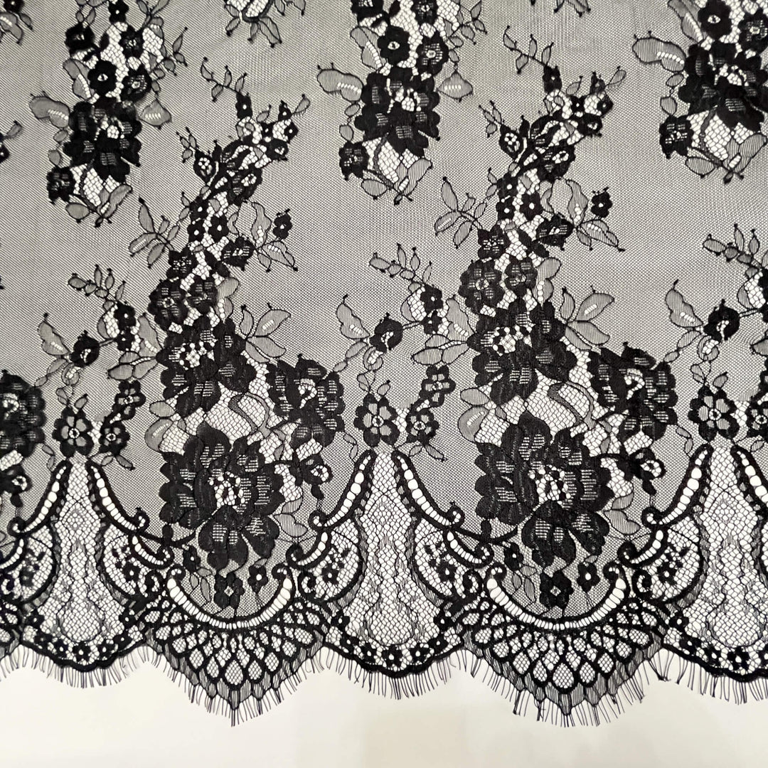 Chantilly Embroidered Bridal Lace Fabric with Eyelash Scallop - 3.3 Yards | Lace USA - GDF-11