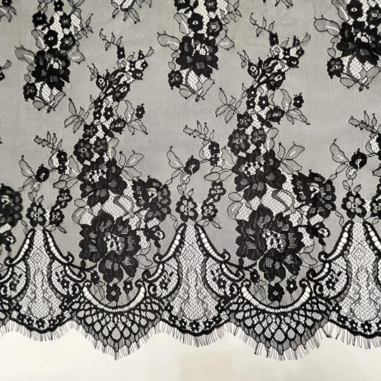 Chantilly Embroidered Bridal Lace Fabric with Eyelash Scallop - 3.3 Yards | Lace USA - GDF-11