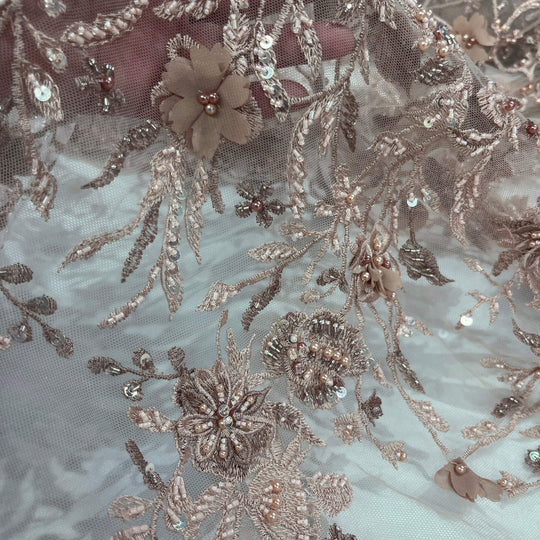 Beaded 3D Floral Lace Fabric with Rhinestones – Embroidered Bridal, Quinceañera & Evening Dress Lace | Lace USA - GD-3165
