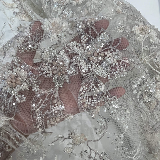 Beaded Lace Fabric Embroidered on 100% Polyester Net Mesh | Lace USA - GD-26229