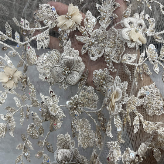 Beaded 3D Floral Lace Fabric – Embroidered Bridal, Quinceañera Lace | Lace USA - GD-3164