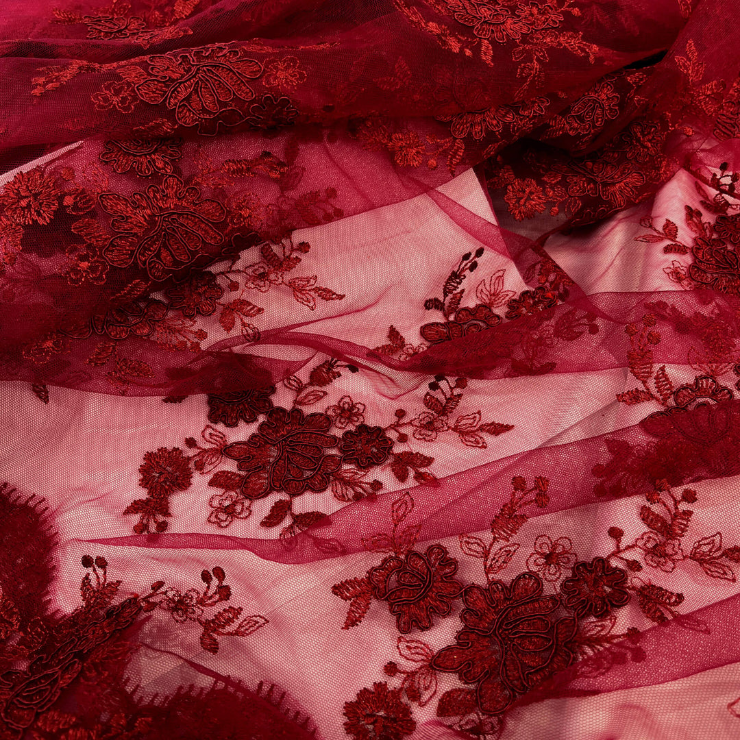 Corded Bridal Lace Fabric Embroidered on 100% Polyester Net Mesh | Lace USA - 96517W