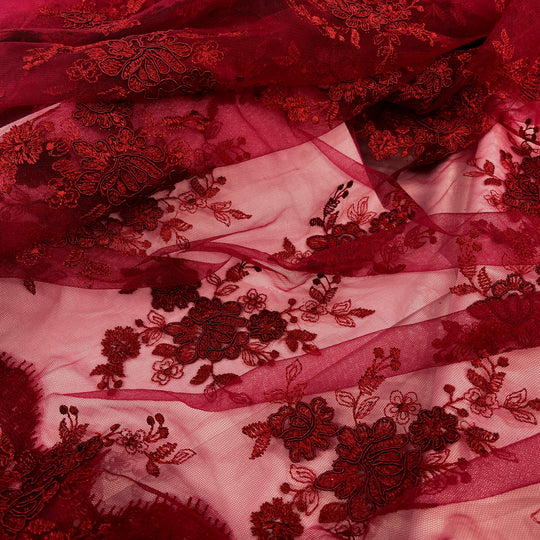 Corded Bridal Lace Fabric Embroidered on 100% Polyester Net Mesh | Lace USA - 96517W