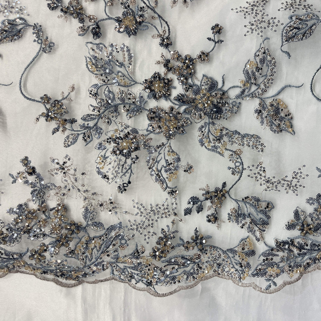Beaded Lace Fabric Embroidered on 100% Polyester Net Mesh | Lace USA - GD-26229