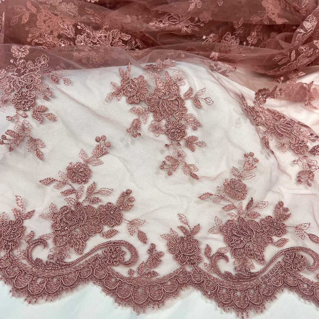 Corded Bridal Lace Fabric Embroidered on 100% Polyester Net Mesh | Lace USA - 96517W