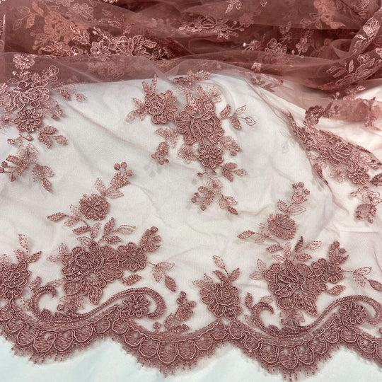 Corded Bridal Lace Fabric Embroidered on 100% Polyester Net Mesh | Lace USA - 96517W