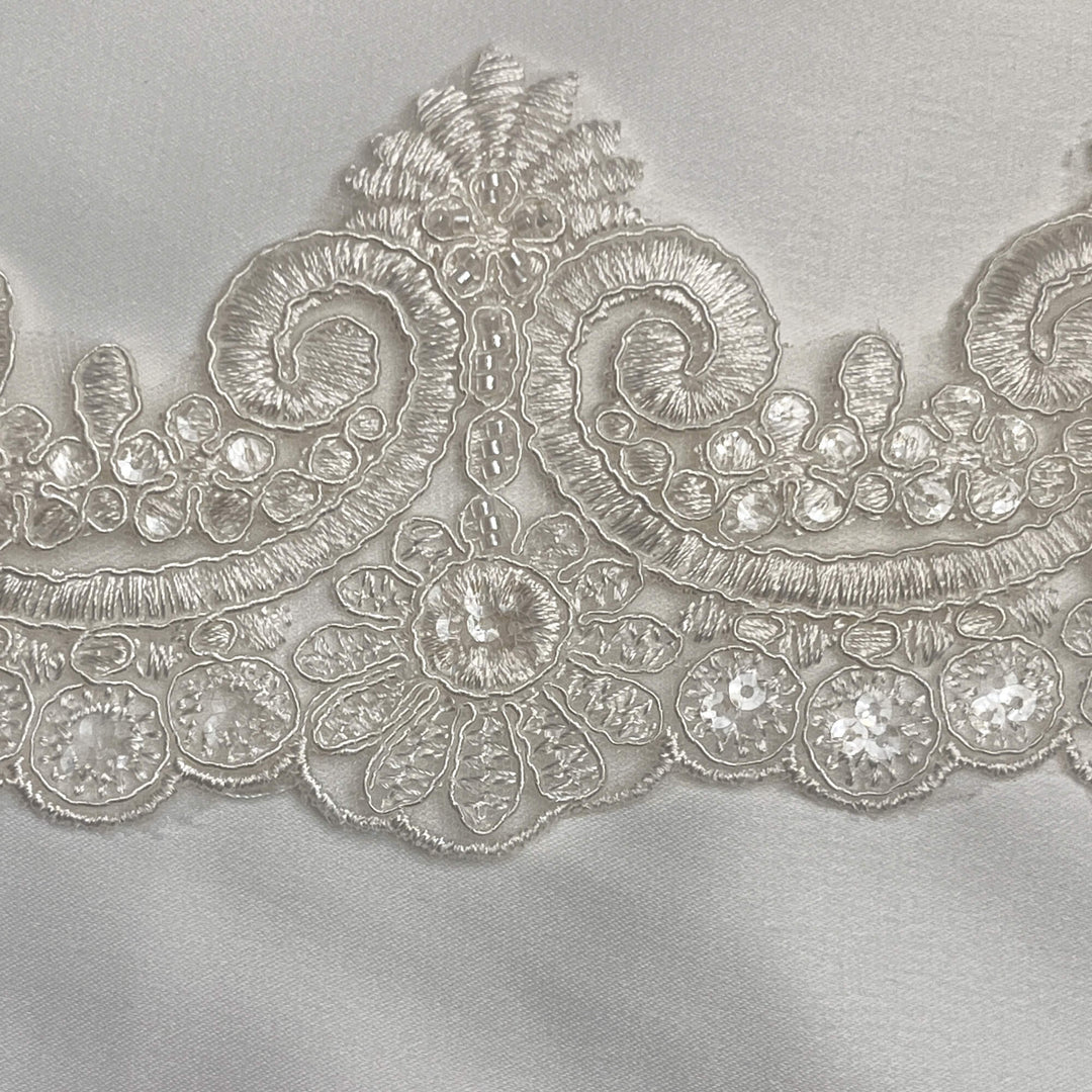 Beaded & Corded Lace Trimming Embroidered on 100% Polyester Net Mesh | Lace USA - 97120W-BP