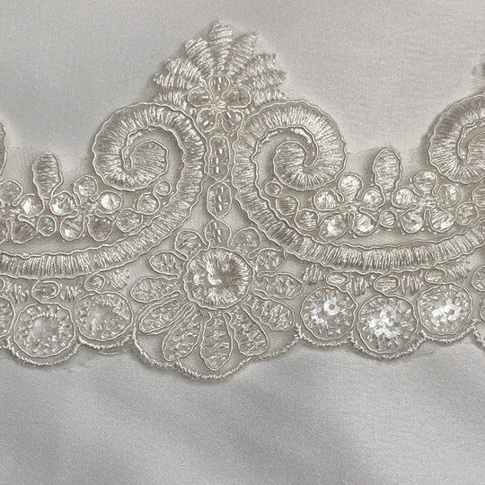 Beaded & Corded Lace Trimming Embroidered on 100% Polyester Net Mesh | Lace USA - 97120W-BP
