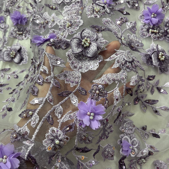 Beaded 3D Floral Lace Fabric – Embroidered Bridal, Quinceañera Lace | Lace USA - GD-3164
